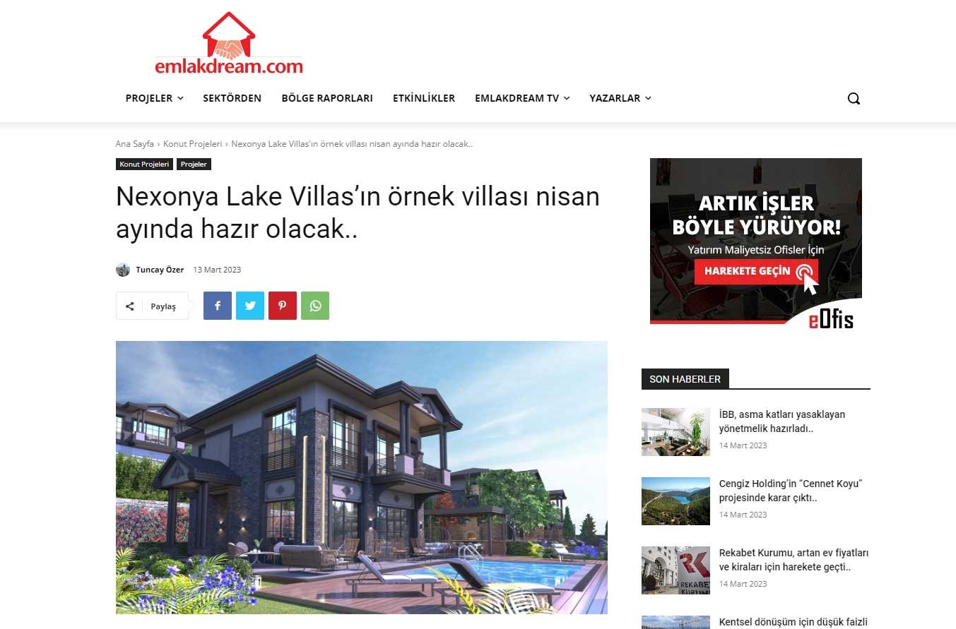 Nexonya Lake Villas'ın örnek villası nisan ayında hazır olacak