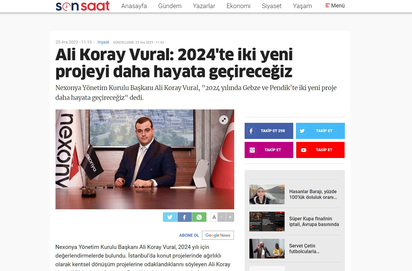 Ali Koray Vural: 2024'te iki yeni projeyi daha hayata geçireceğiz